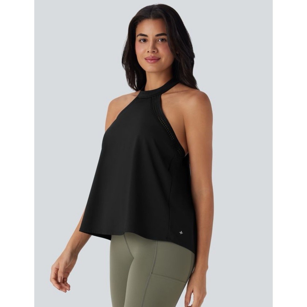 NWT Halara SoftlyZero™ Airy Halter Draped Cool Touch Yoga Top-UPF50+ Black Sz M
